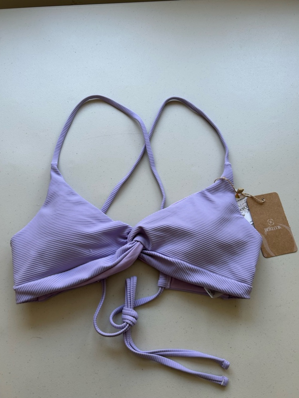 Berlook Bikini Top Purple Medium Twist Backless Ribbed Swimwear